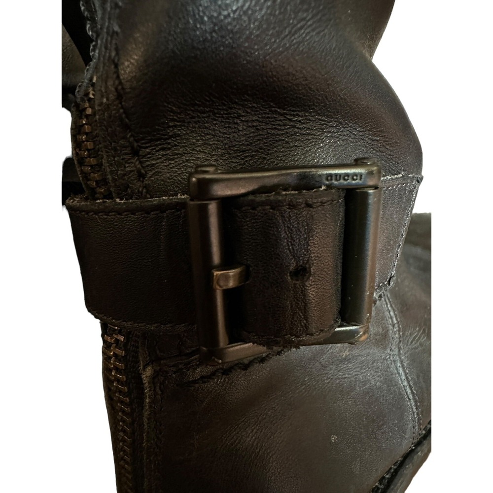 Ladies Gucci Black Leather 16.5" Riding Boot W/Back Zipper & Buckle Size 7.5 - Picture 5 of 10